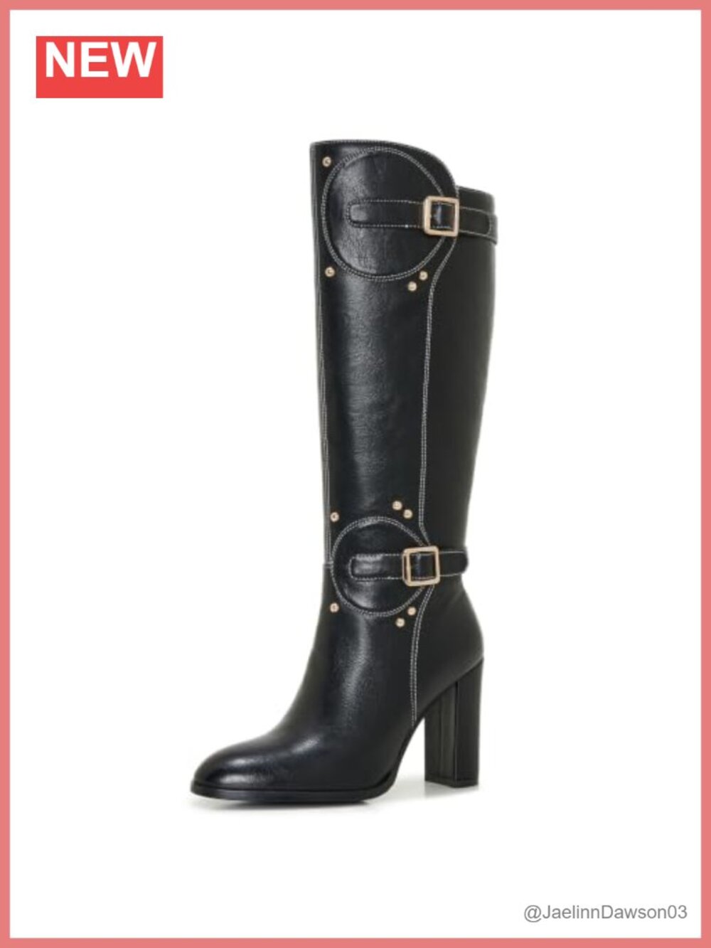 Knee High Riding Boots Round Toe Block Heel Side Zip PU